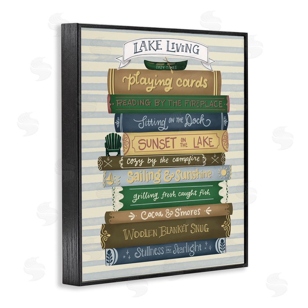 Giao Williams Lake Living Book Stack Black Framed Giclee Wall Art Print