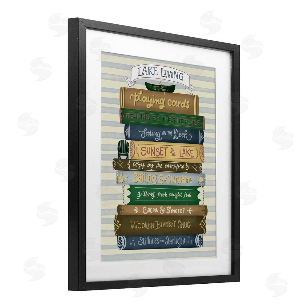 Giao Williams Lake Living Book Stack Black Framed Print Under Glass Wall Art