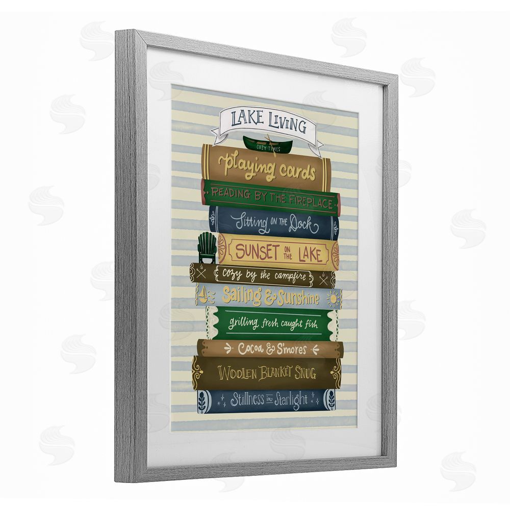 Giao Williams Lake Living Book Stack Gray Framed Print Under Glass Wall Art