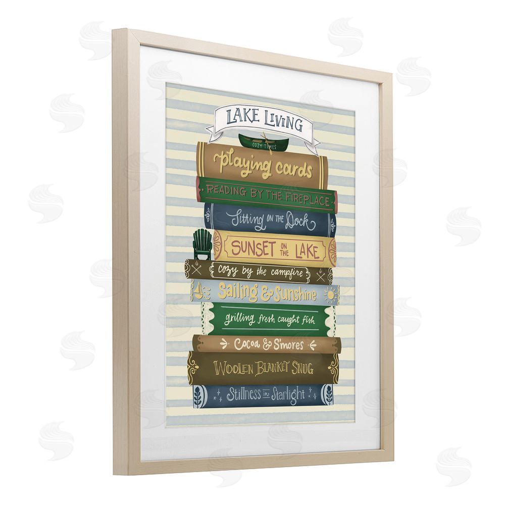 Giao Williams Lake Living Book Stack Brown Framed Print Under Glass Wall Art