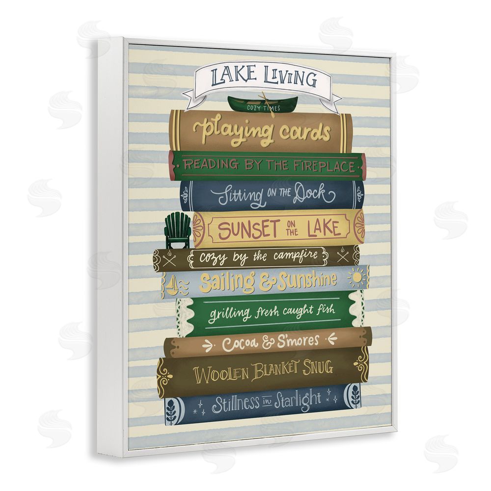 Giao Williams Lake Living Book Stack White Framed Giclee Wall Art Print