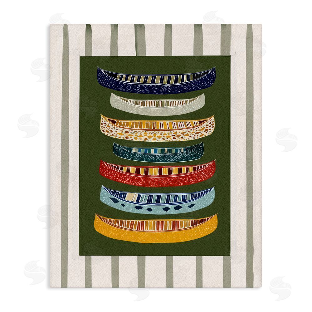 Yen Patterned Canoes over Stripes Stretched Canvas Wall Art Print