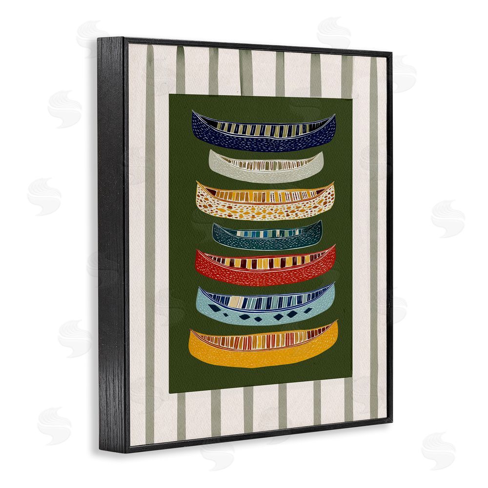 Yen Patterned Canoes over Stripes Black Framed Giclee Wall Art Print