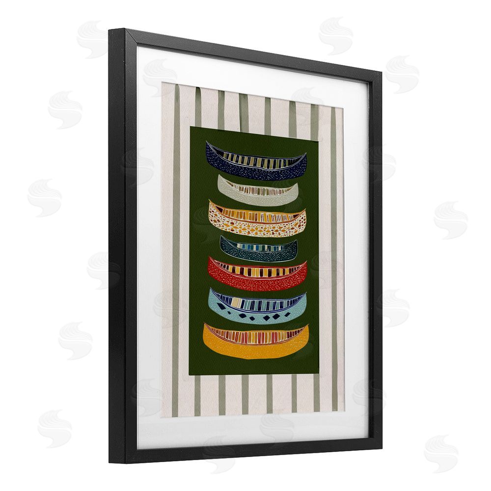 Yen Patterned Canoes over Stripes Black Framed Print Under Glass Wall Art