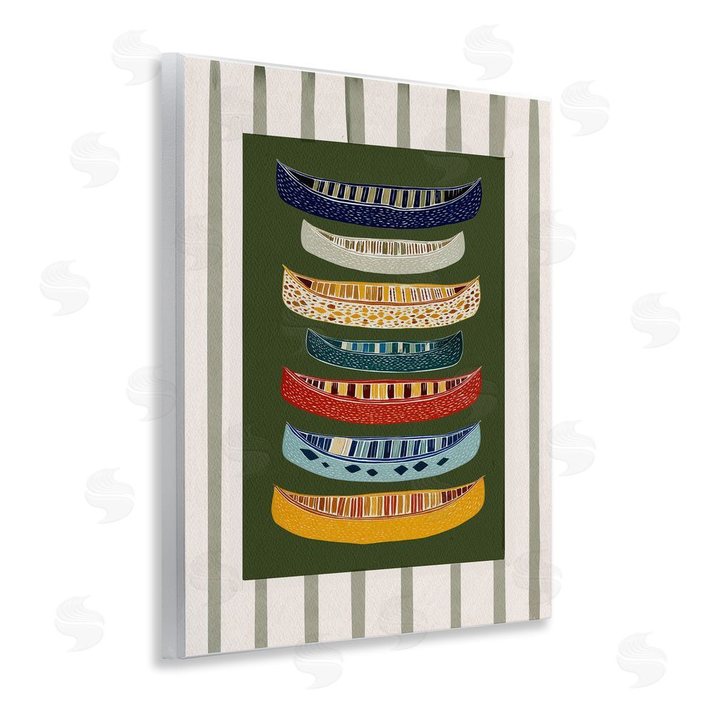 Yen Patterned Canoes over Stripes Wooden Wall Plaque Art Print
