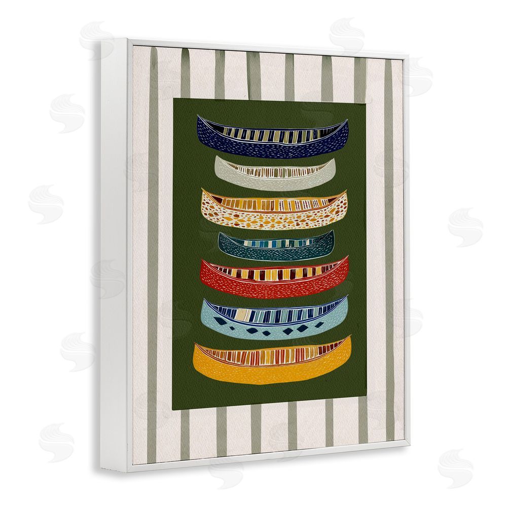 Yen Patterned Canoes over Stripes White Framed Giclee Wall Art Print