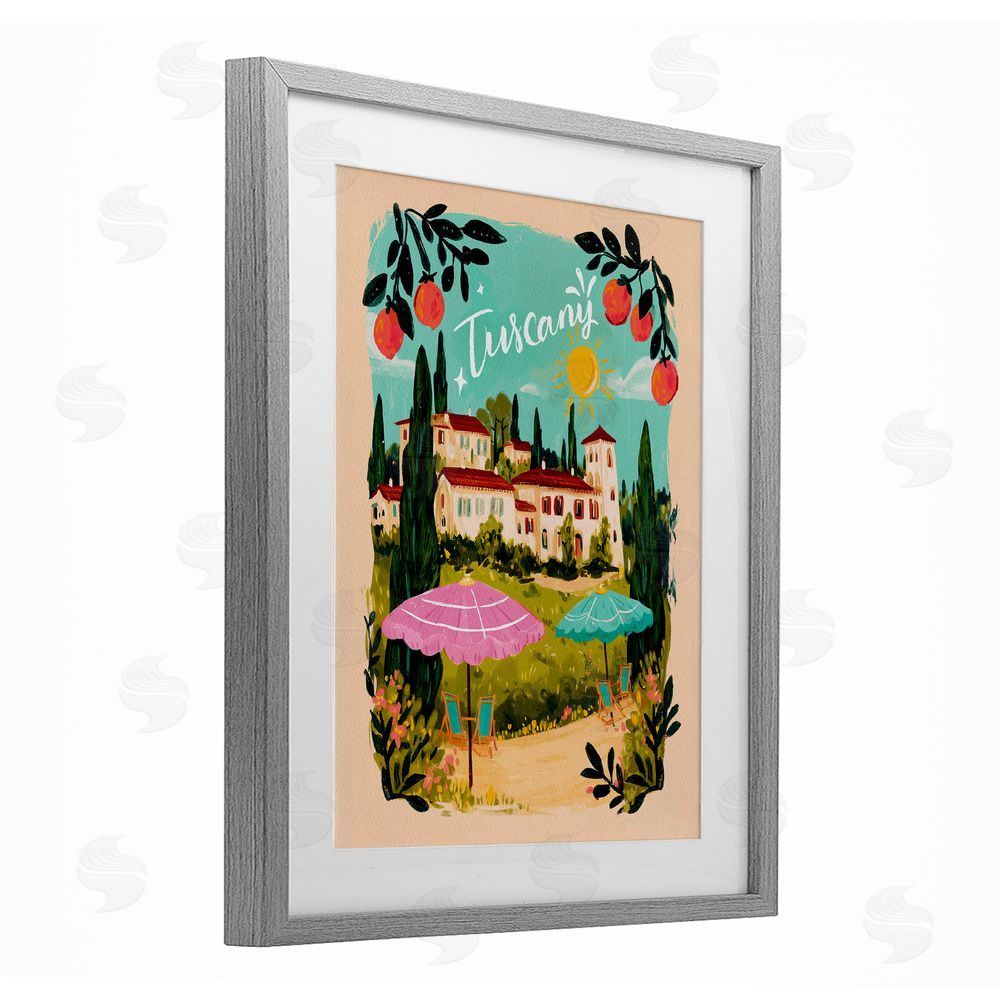 Yen Fruit Bordered Tuscany Gray Framed Print Under Glass Wall Art