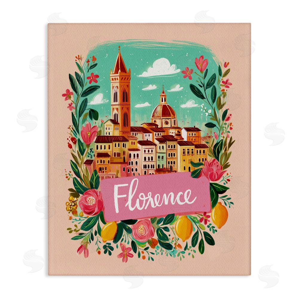 Yen Floral Bordered Florence Stretched Canvas Wall Art Print