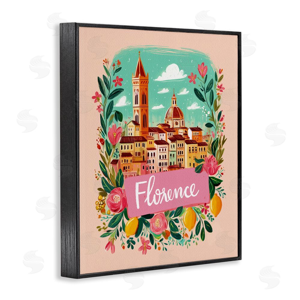 Yen Floral Bordered Florence Black Framed Giclee Print Wall Art