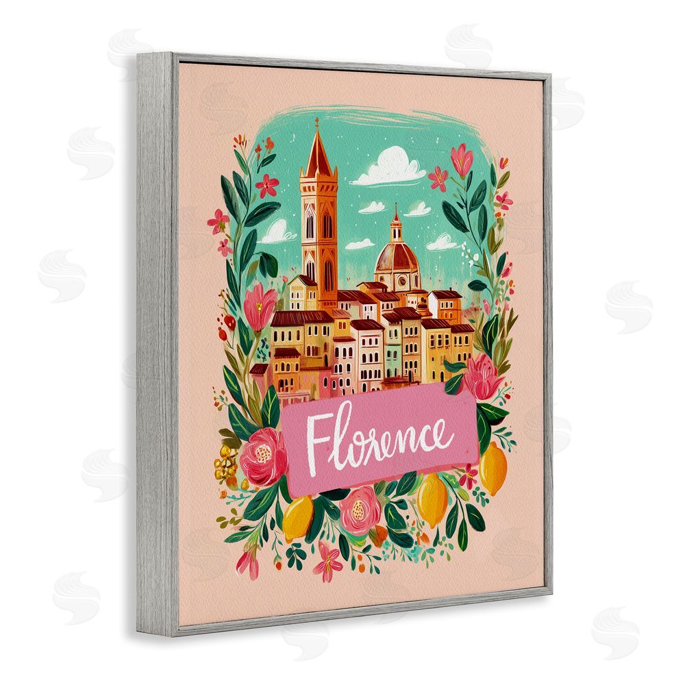 Yen Floral Bordered Florence Gray Framed Giclee Print Wall Art