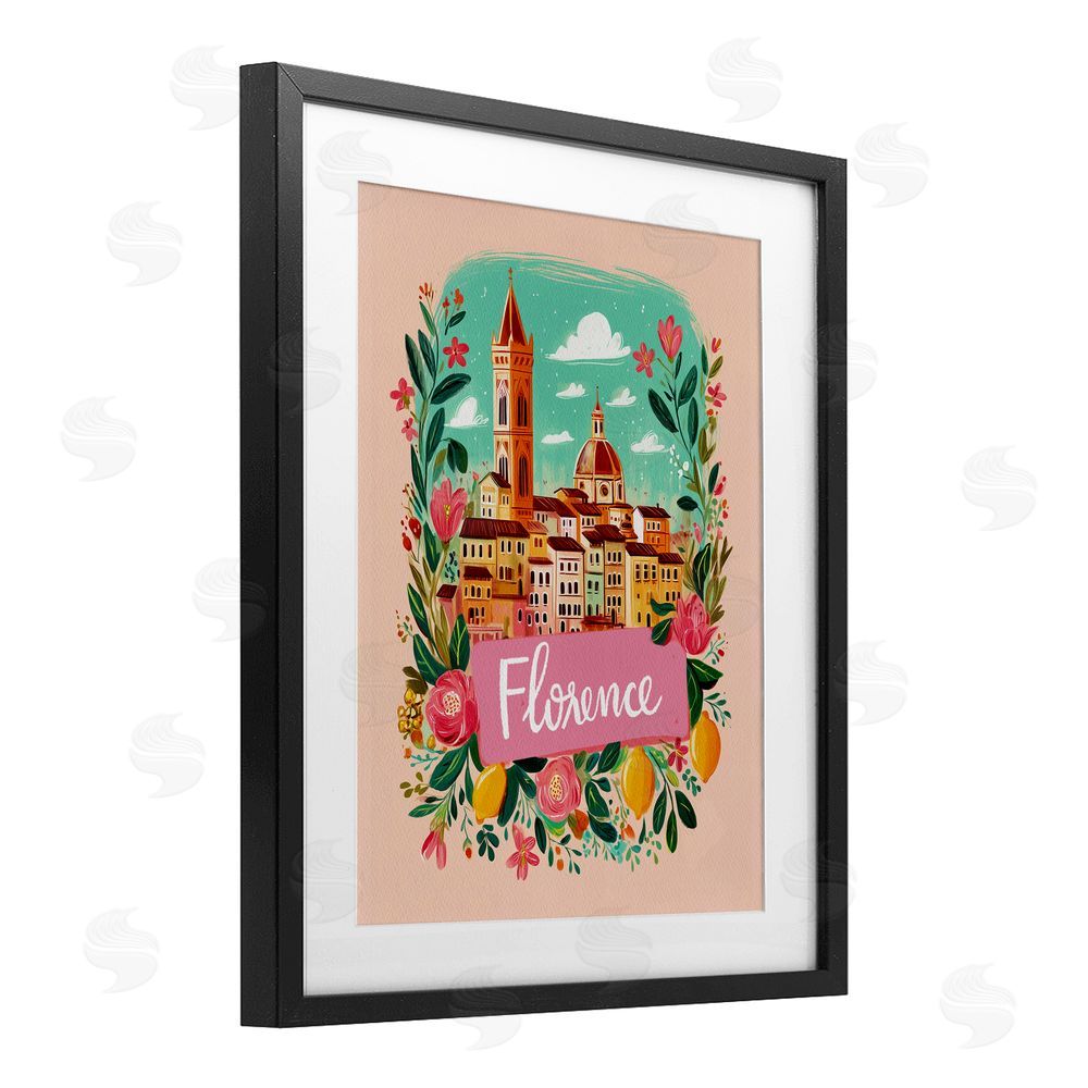 Yen Floral Bordered Florence Black Framed Print Under Glass Wall Art
