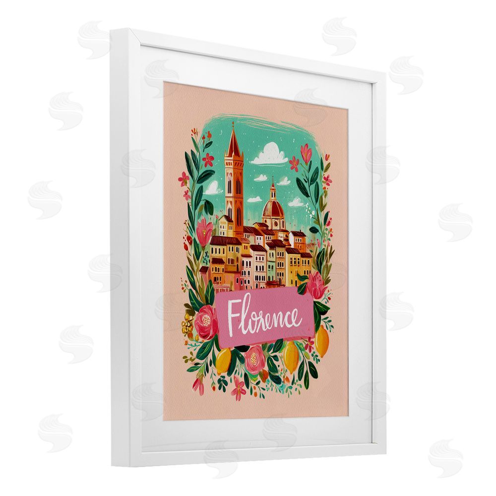 Yen Floral Bordered Florence White Framed Print Under Glass Wall Art