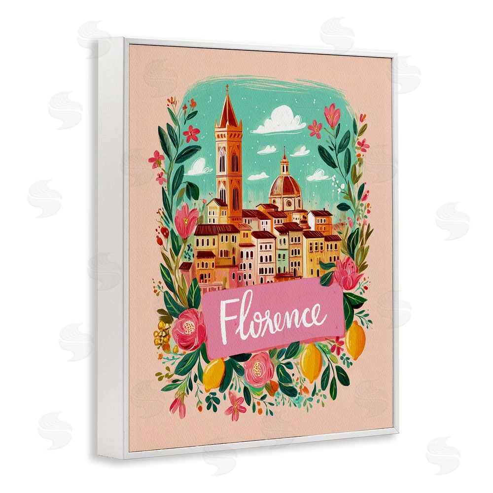 Yen Floral Bordered Florence White Framed Giclee Print Wall Art