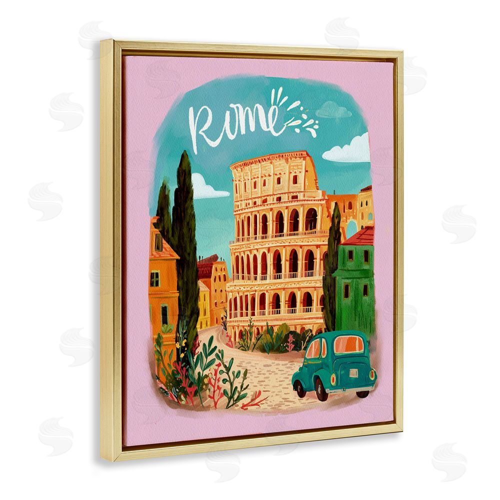 Yen Rome Travel Spot Architecture Gold Floating Frame Canvas Wall Art Print