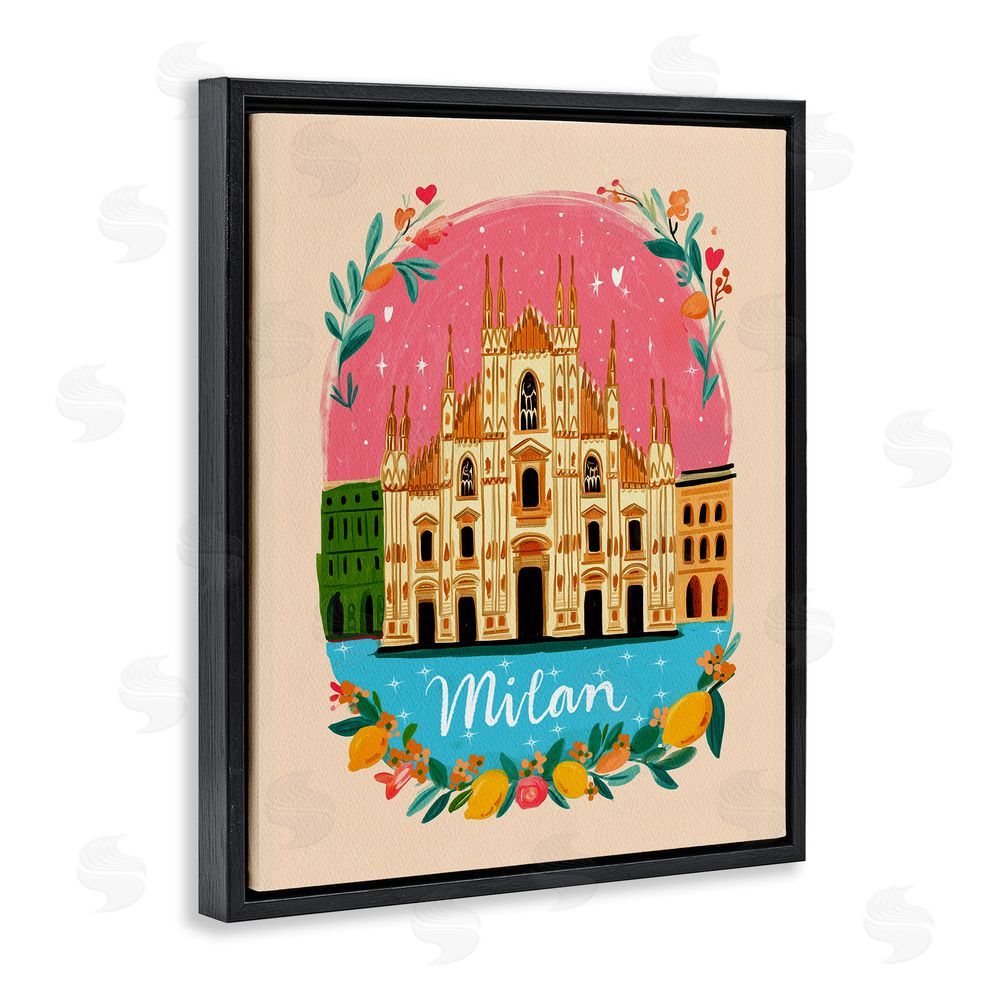 Yen Floral Bordered Milan Black Floating Frame Canvas Wall Art Print