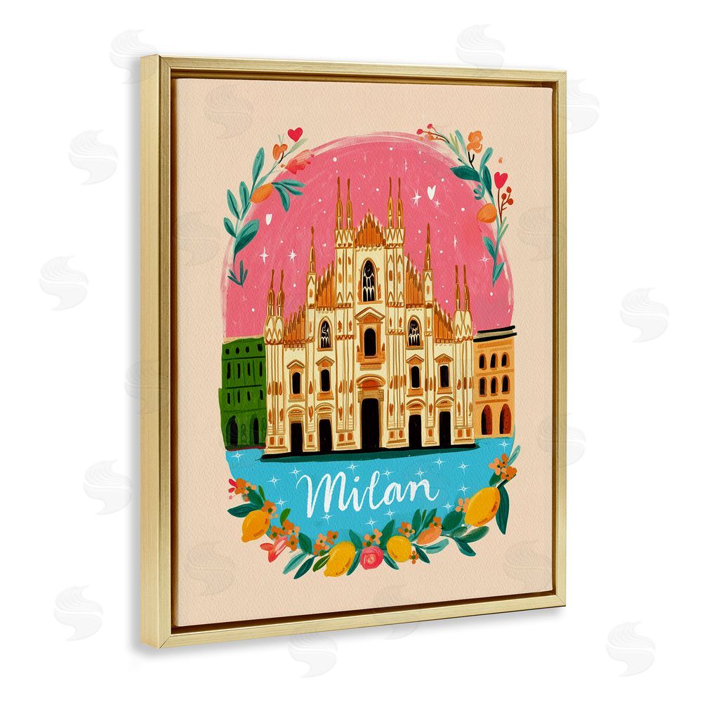 Yen Floral Bordered Milan Gold Floating Frame Canvas Wall Art Print