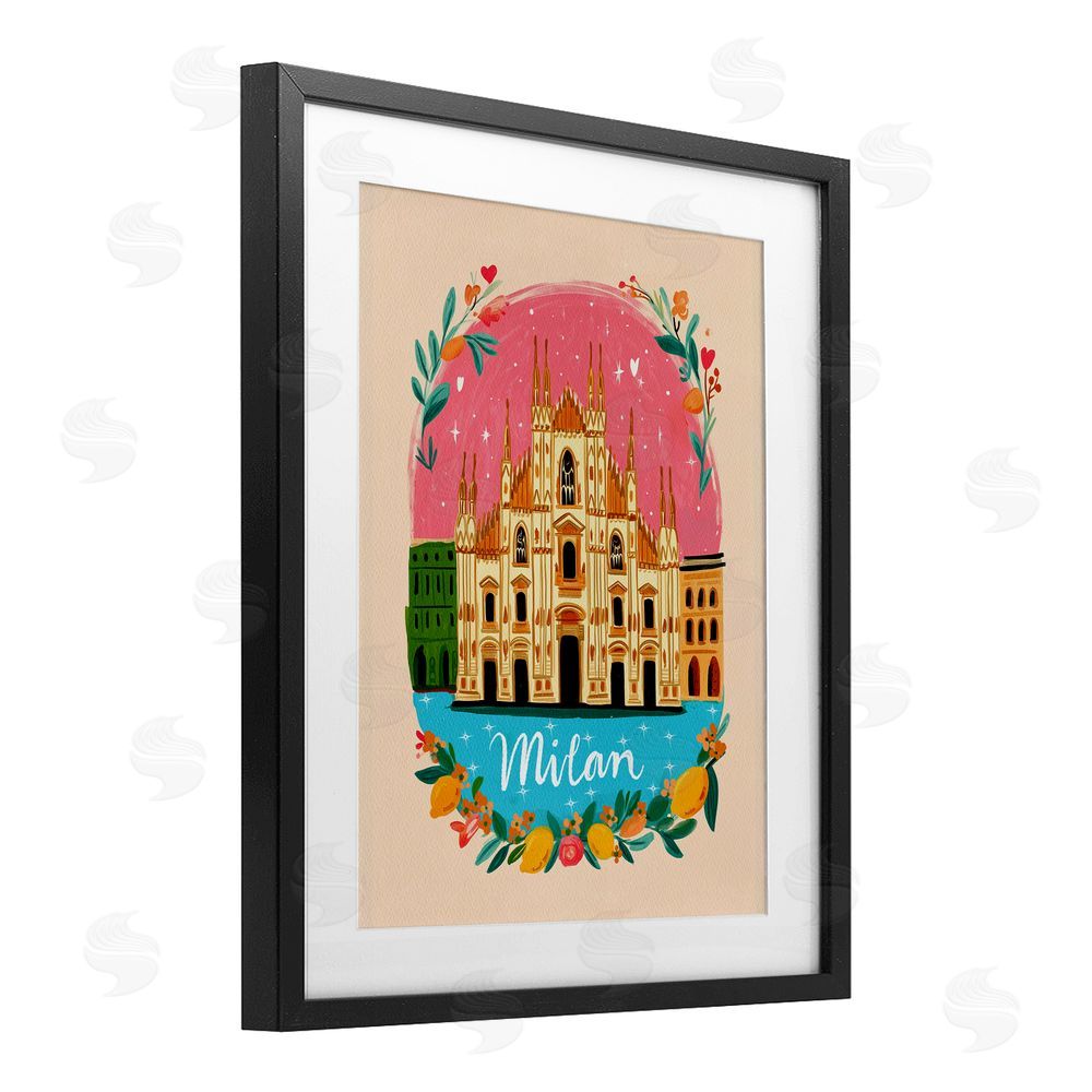 Yen Floral Bordered Milan Black Framed Print Under Glass Wall Art