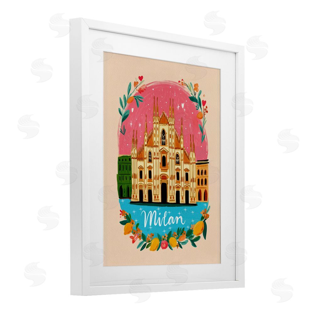 Yen Floral Bordered Milan White Framed Print Under Glass Wall Art