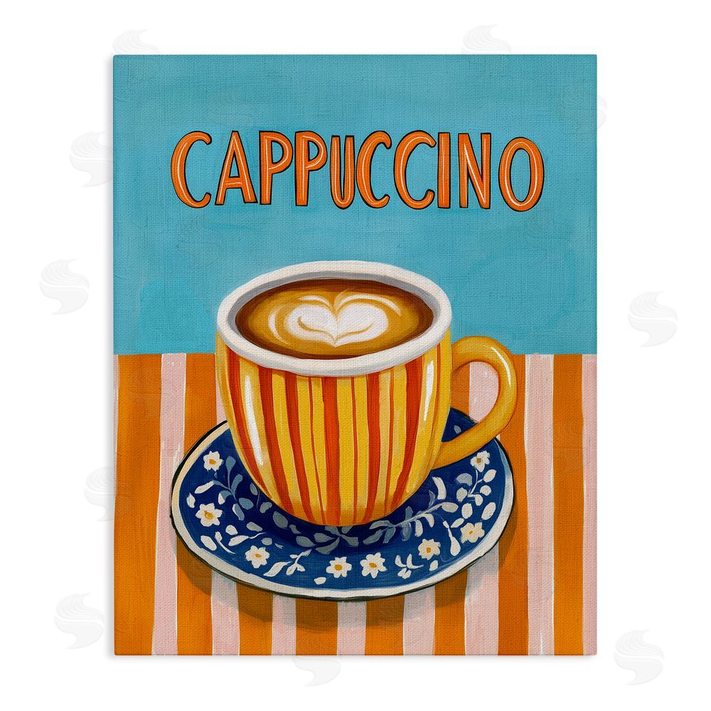 Yen Cappuccino Stripes Blue & Orange Stretched Canvas Wall Art Print