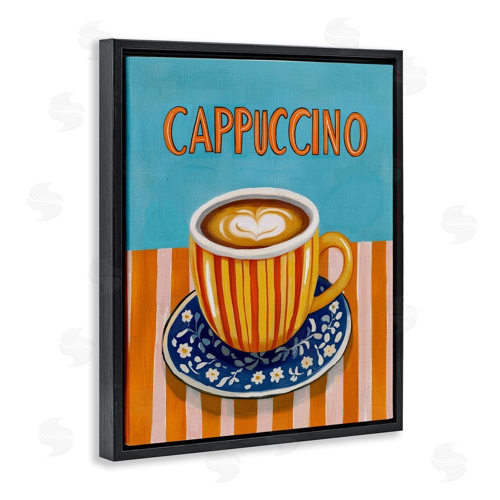 Yen Cappuccino Stripes Blue & Orange Black Floating Frame Canvas Wall Art Print
