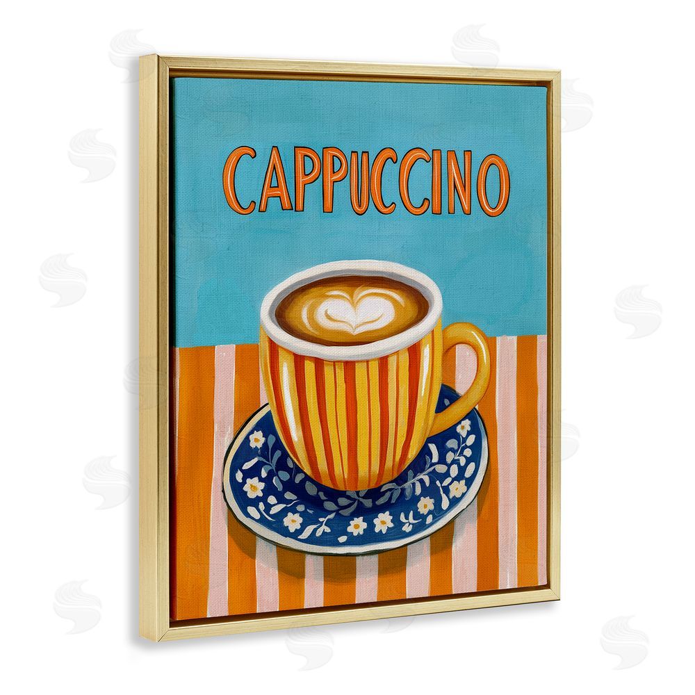 Yen Cappuccino Stripes Blue & Orange Gold Floating Frame Canvas Wall Art Print