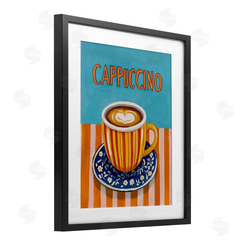Yen Cappuccino Stripes Blue & Orange Black Framed Print Under Glass Wall Art
