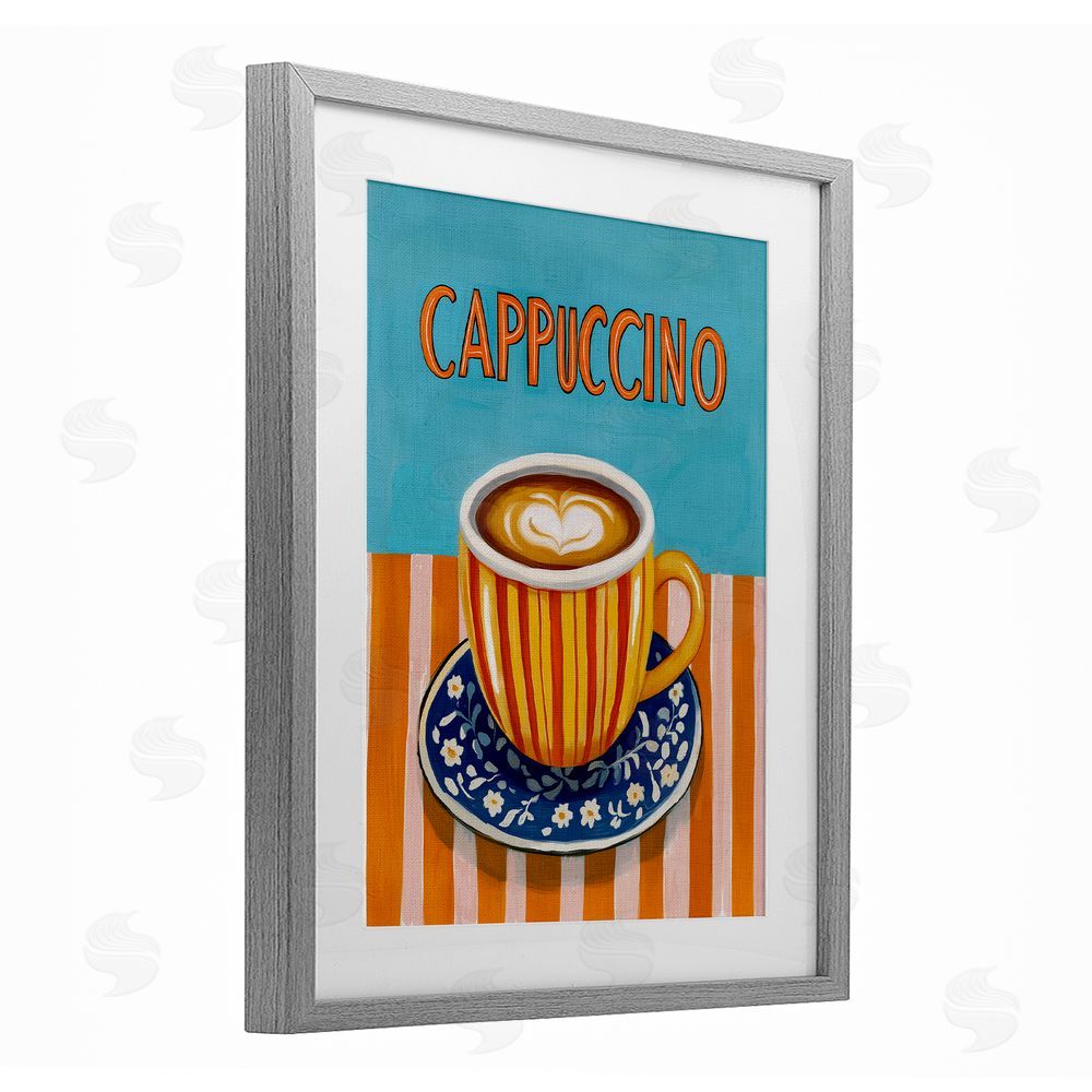 Yen Cappuccino Stripes Blue & Orange Gray Framed Print Under Glass Wall Art