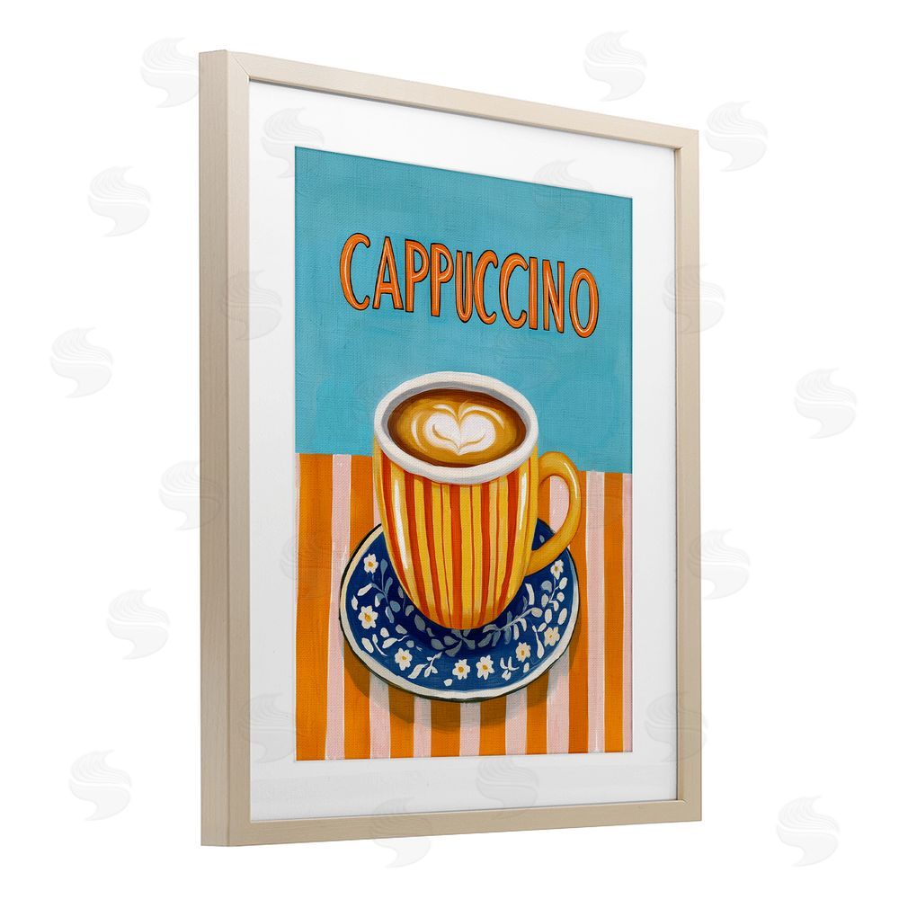 Yen Cappuccino Stripes Blue & Orange Brown Framed Print Under Glass Wall Art