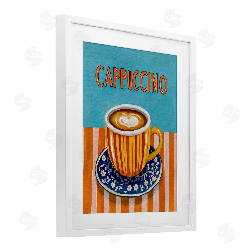 Yen Cappuccino Stripes Blue & Orange White Framed Print Under Glass Wall Art