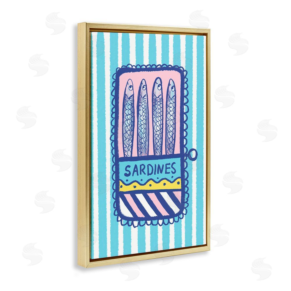 Florentina Dolci Pastel & Stripes Sardines Gold Floating Frame Canvas Wall Art Print