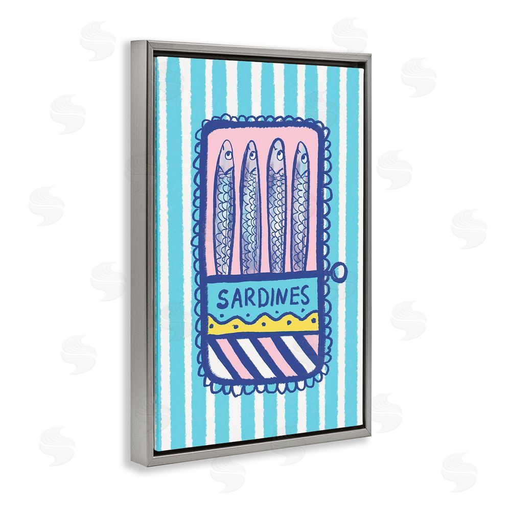 Florentina Dolci Pastel & Stripes Sardines Gray Floating Frame Canvas Wall Art Print