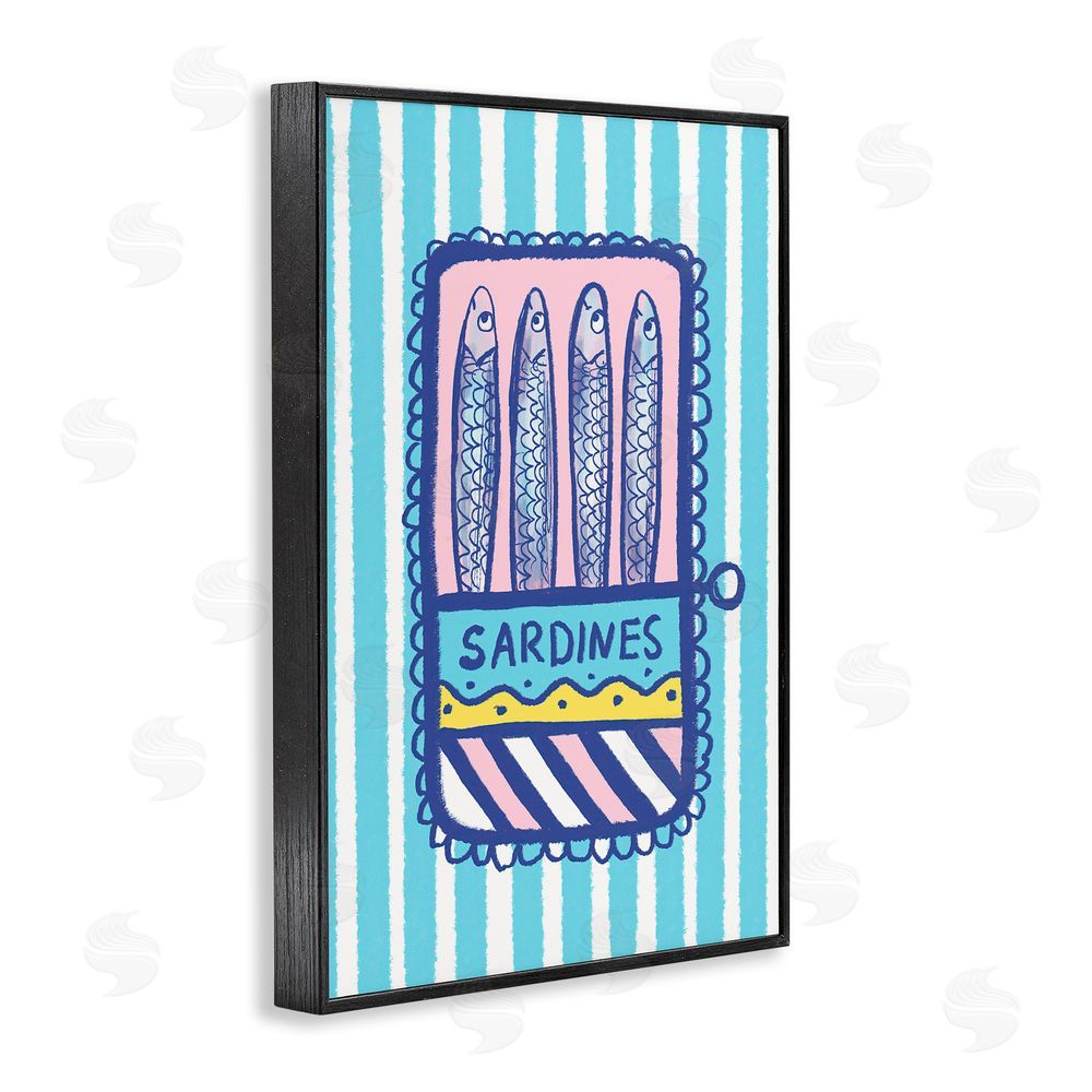 Florentina Dolci Pastel & Stripes Sardines Black Framed Giclee Wall Art Print