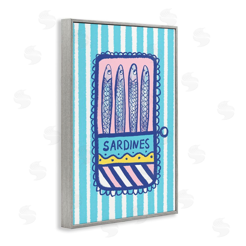 Florentina Dolci Pastel & Stripes Sardines Gray Framed Giclee Wall Art Print