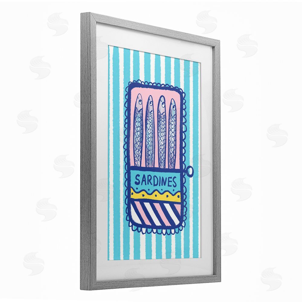 Florentina Dolci Pastel & Stripes Sardines Gray Framed Print Under Glass Wall Art