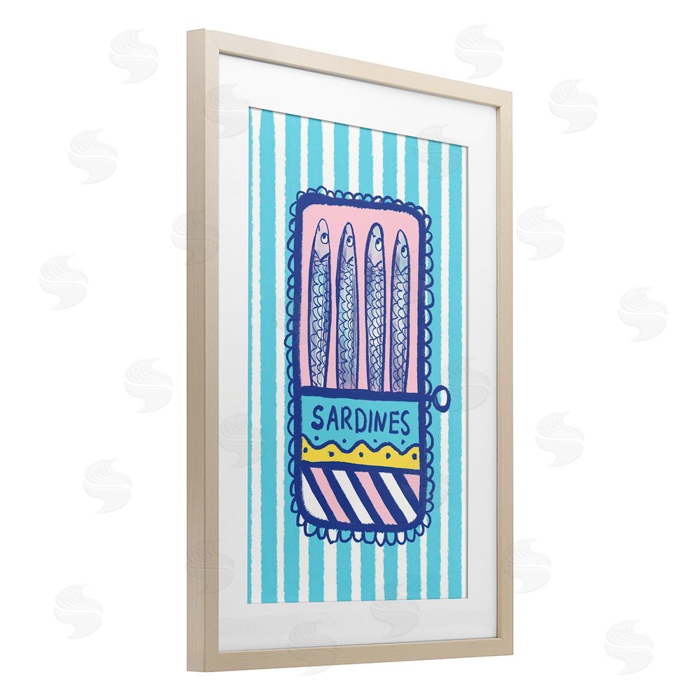 Florentina Dolci Pastel & Stripes Sardines Brown Framed Print Under Glass Wall Art