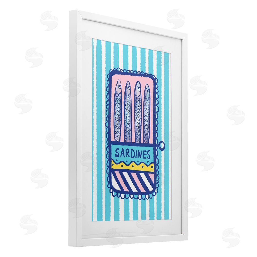 Florentina Dolci Pastel & Stripes Sardines White Framed Print Under Glass Wall Art