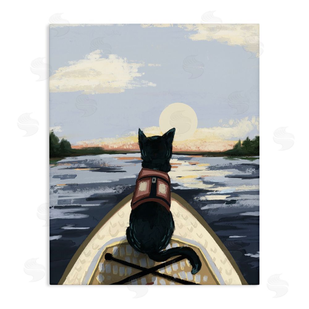Denise Bartkus Peaceful Cat Viewing Lake Stretched Canvas Wall Art Print