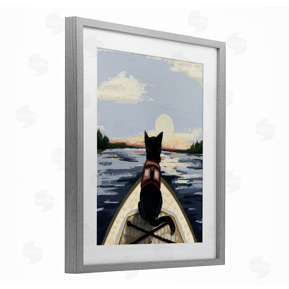 Denise Bartkus Peaceful Cat Viewing Lake Gray Framed Print Under Glass Wall Art
