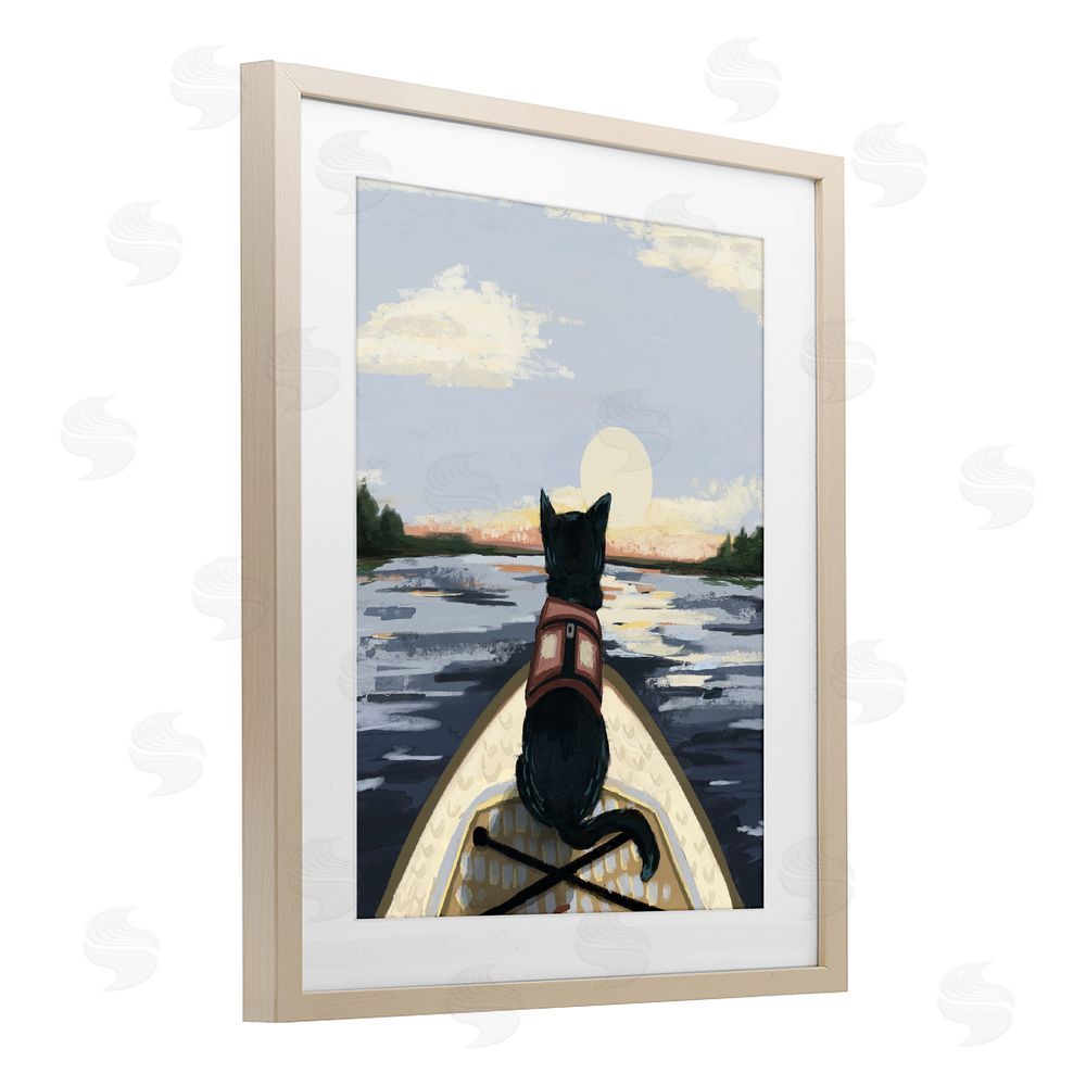 Denise Bartkus Peaceful Cat Viewing Lake Brown Framed Print Under Glass Wall Art