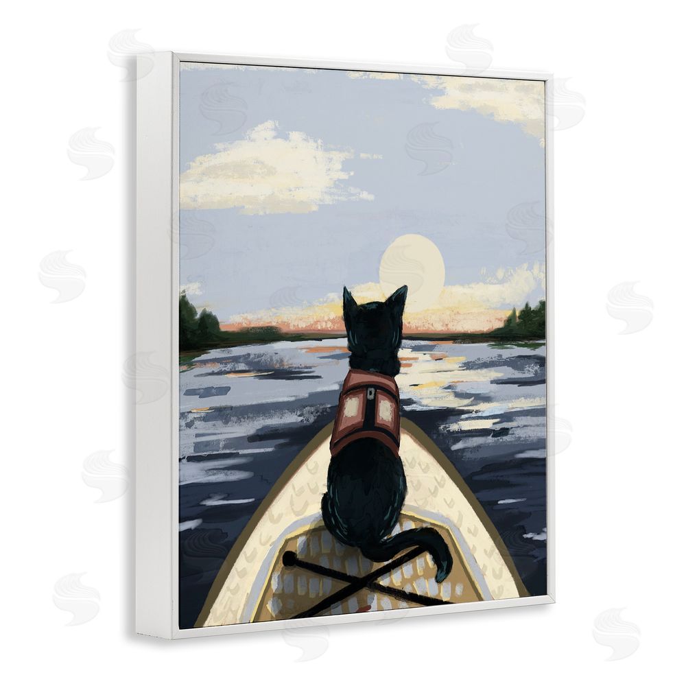 Denise Bartkus Peaceful Cat Viewing Lake White Framed Giclee Wall Art Print