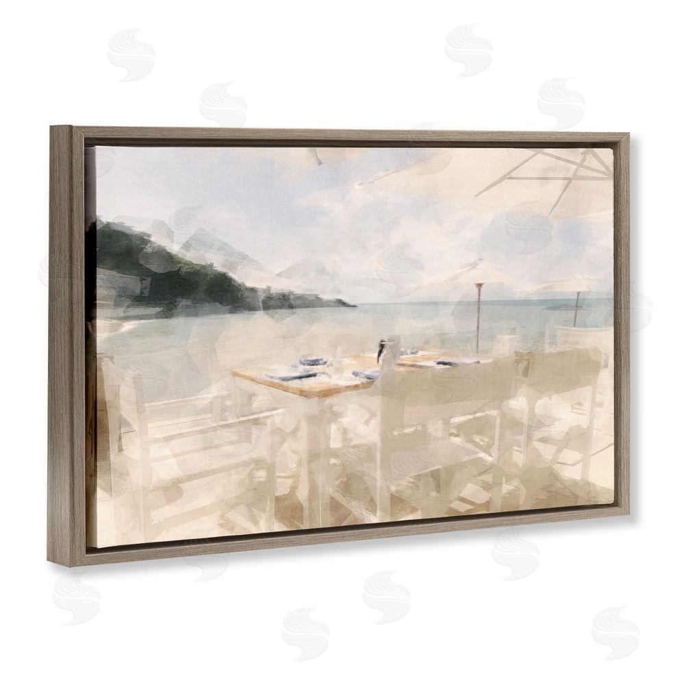 Noah Bay Table By The Sea Brown Floating Framed Canvas Wall Art Print