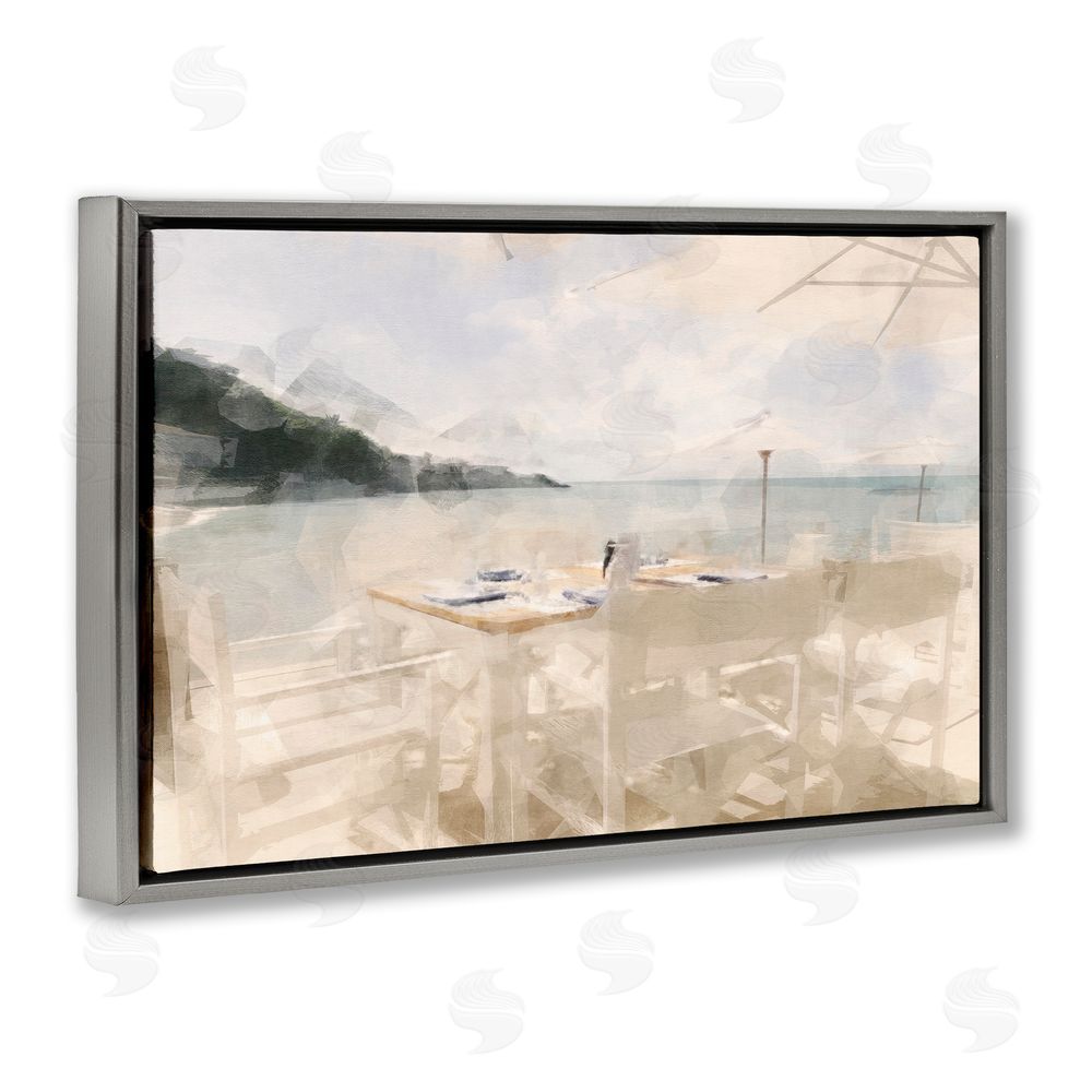 Noah Bay Table By The Sea Gray Floating Framed Canvas Wall Art Print