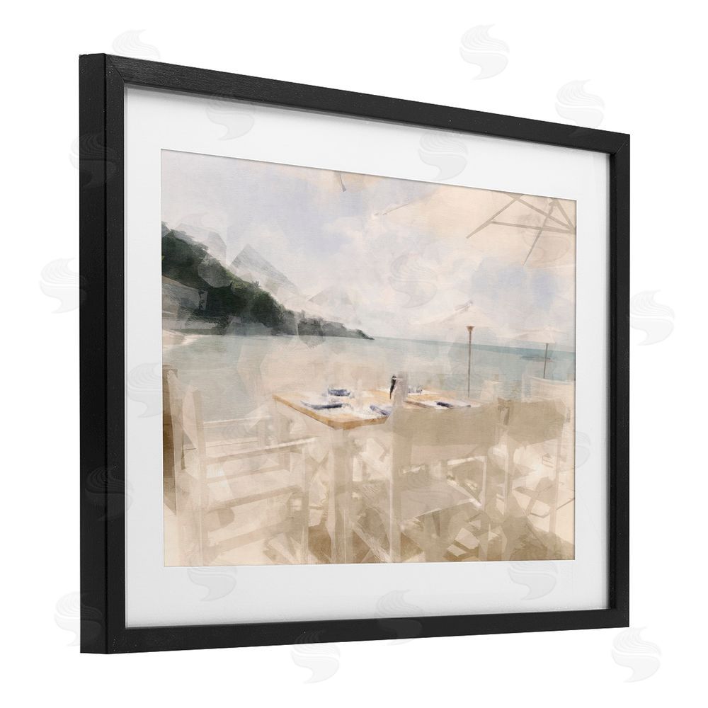 Noah Bay Table By The Sea Black Framed Print Under Glass with White Mat Wall Art