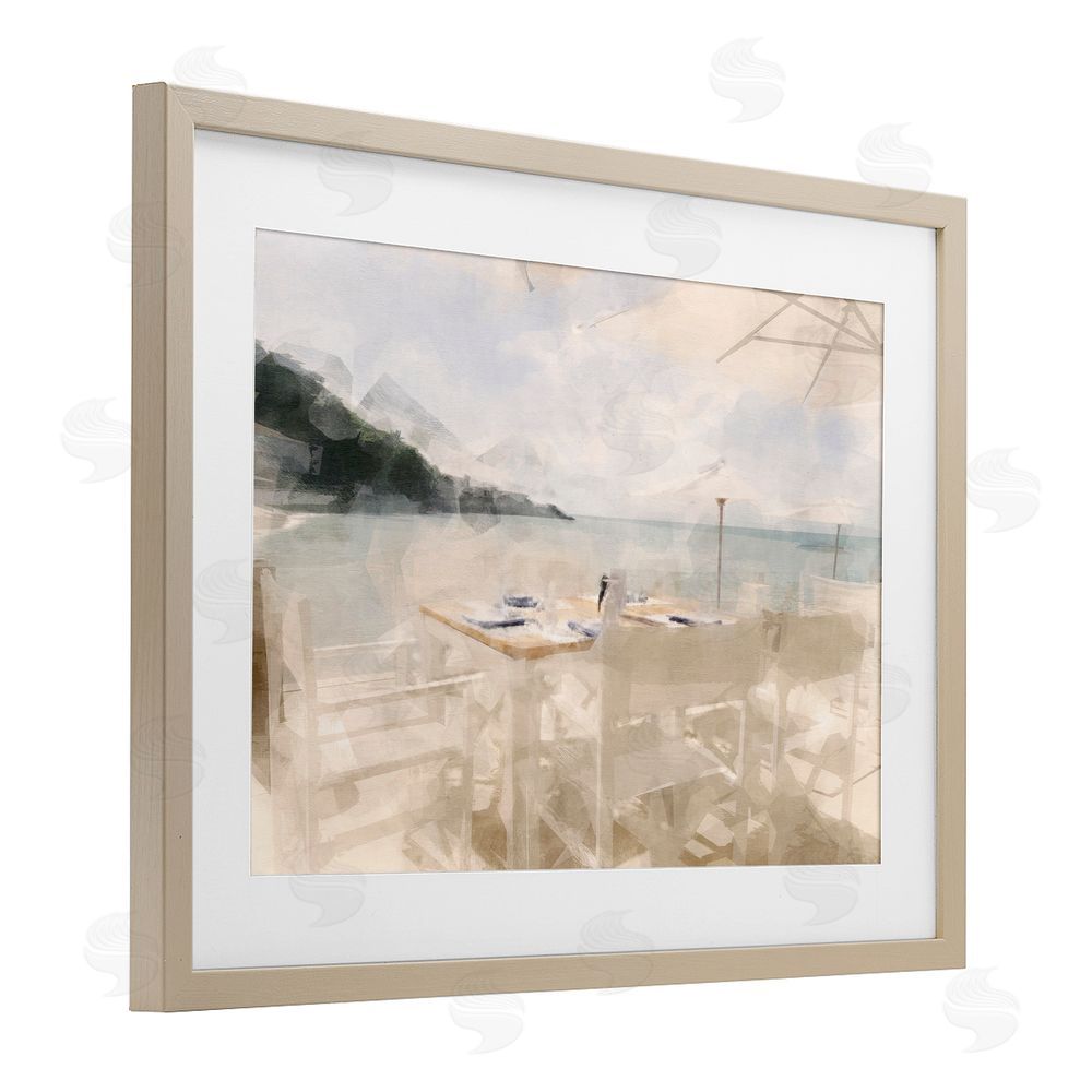 Noah Bay Table By The Sea Brown Framed Print Under Glass with White Mat Wall Art