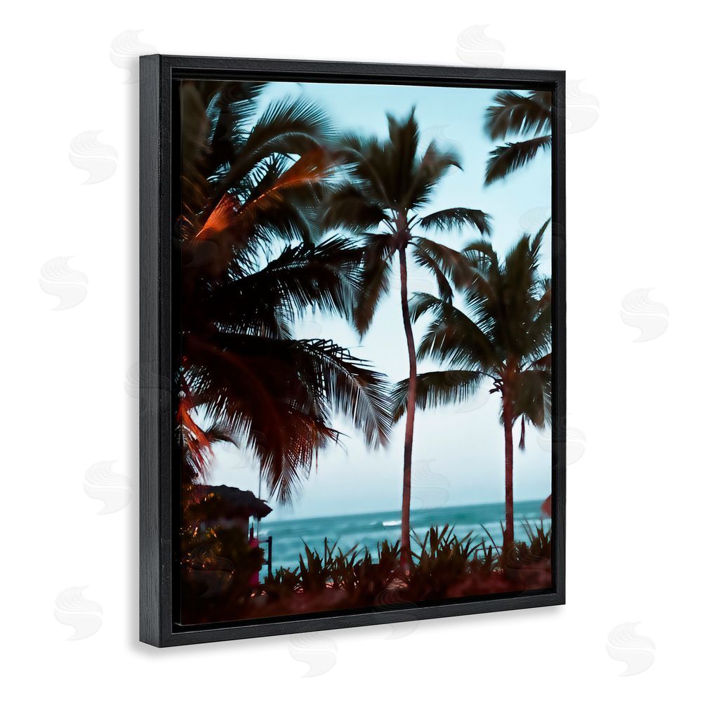 Noah Bay Shady Palms Beachfront Black Floating Framed Canvas Wall Art Print