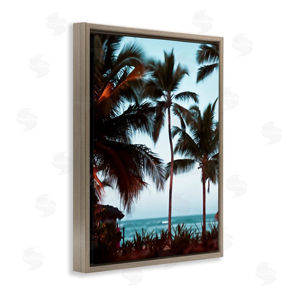 Noah Bay Shady Palms Beachfront Brown Floating Framed Canvas Wall Art Print