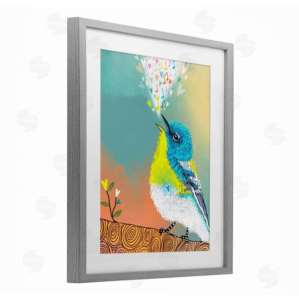 Suzanne Millius Dream Chaser Songbird Gray Framed Print Under Glass Wall Art