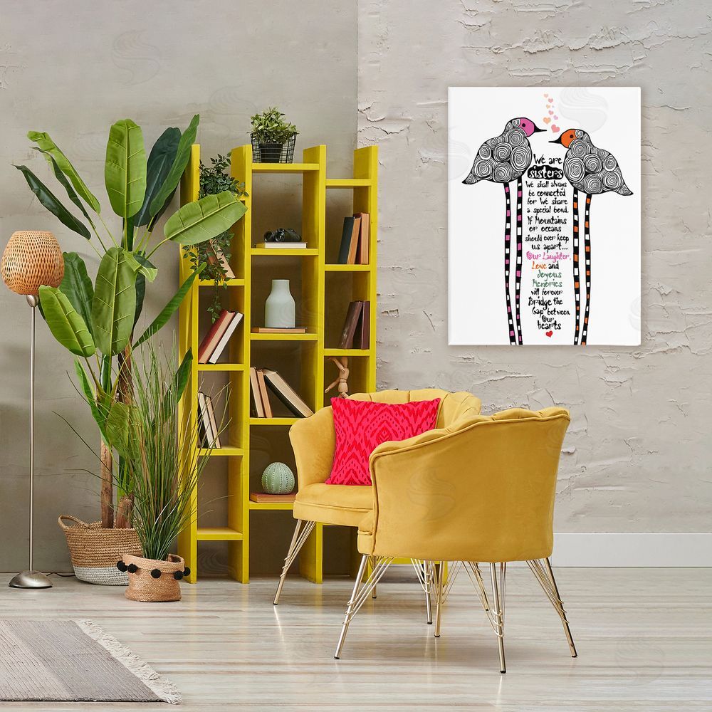 Suzanne Millius We Are Sisters Bird Duo Stretched Canvas Wall Art Print in Room
