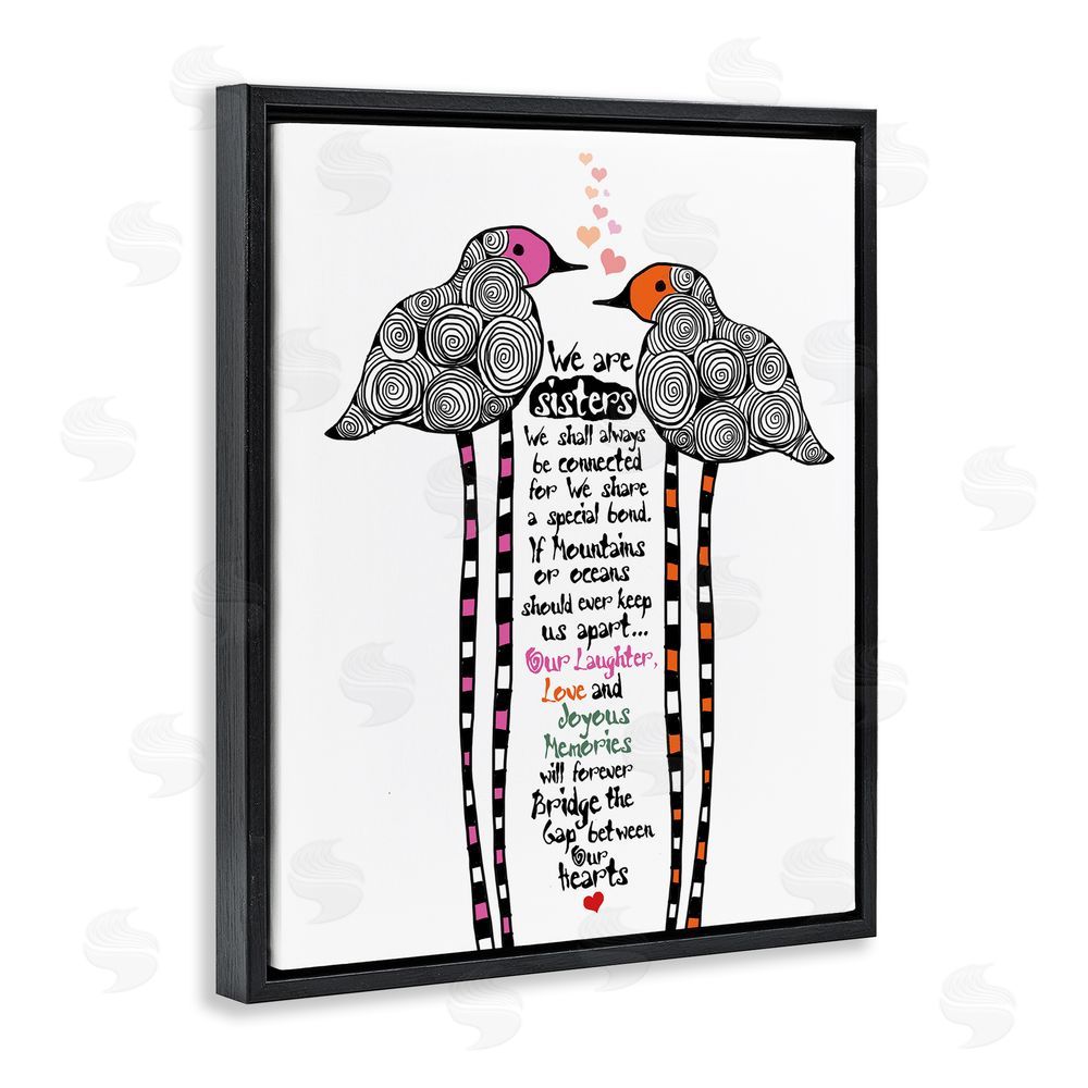 Suzanne Millius We Are Sisters Bird Duo Black Floating Frame Canvas Wall Art Print