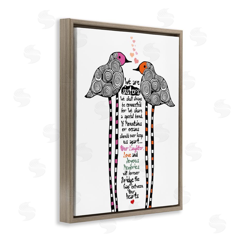 Suzanne Millius We Are Sisters Bird Duo Brown Floating Frame Canvas Wall Art Print